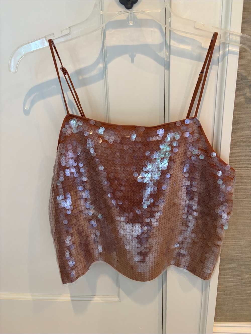 Madewell Rose Brown Sequin Cami with Spaghetti Straps